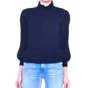 CO Wool Peasant Sleeve Mock Neck Sweater Navy